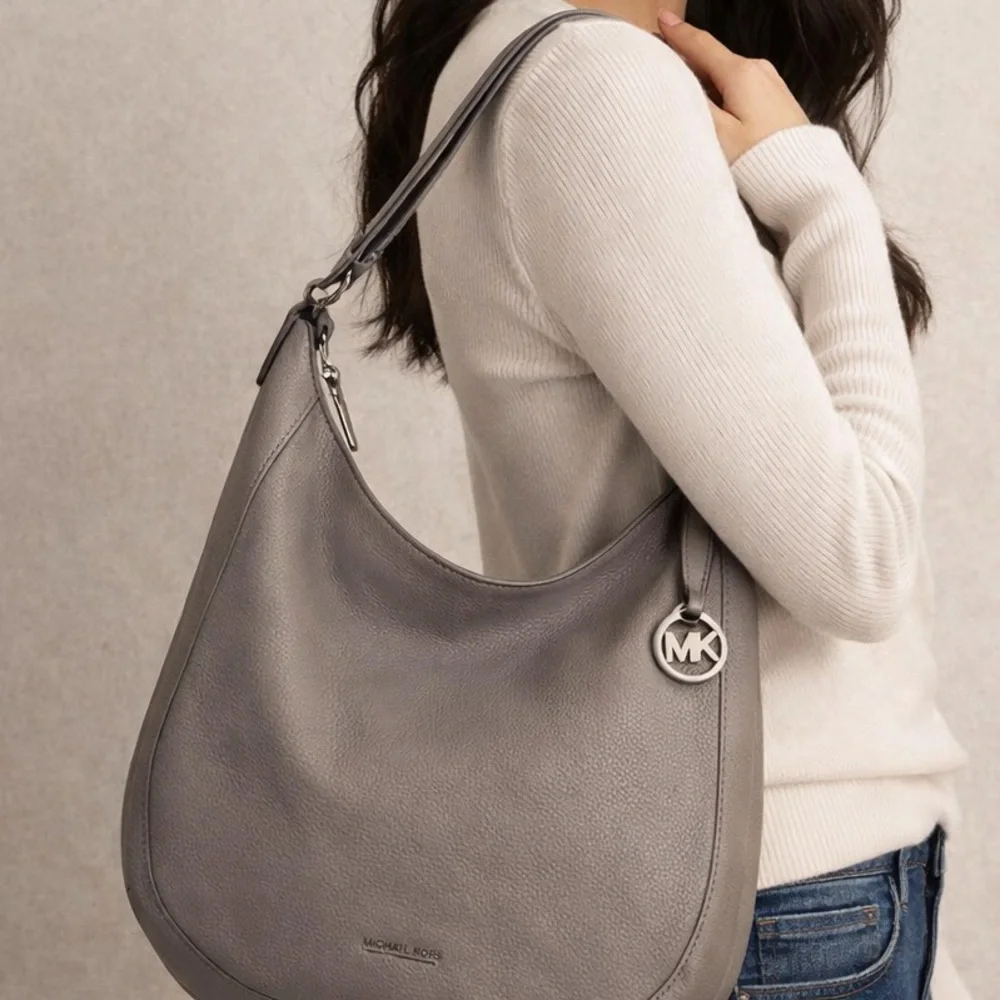 Michael Kors Gray Leather Hobo Bag
